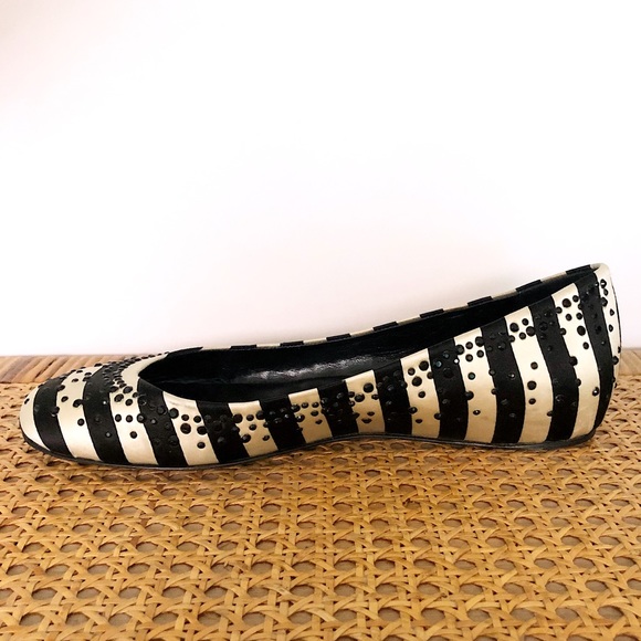 Valentino Black & White Rhinestone Flats - 37.5 - Picture 3 of 8